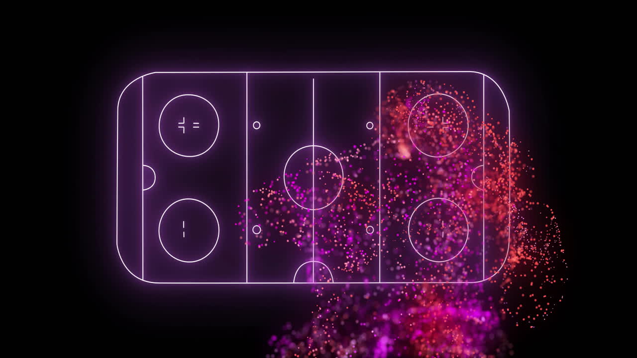 Hockey rink diagram with colorful particle explosion animation