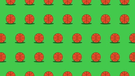 seamless loop pattern with basketball balls on a green background. sport balls in seamless loop animation. endless activity motion graphic background