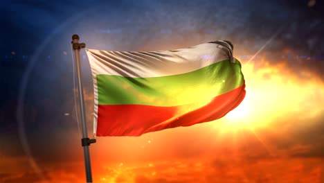 bandera de bulgaria retroiluminada en el hermoso amanecer bucle cámara lenta 4k