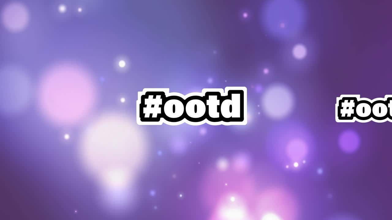 анимация хэштега ootd текст в белом на белом bokeh огни и линза вспышка на фиолетовом
