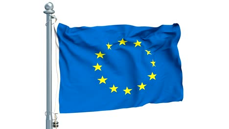 the european union flag waving on white background, animation. 3d rendering