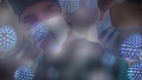 Animation-of-spreading-coronavirus-covid19-with-healthcare-worker-in-background