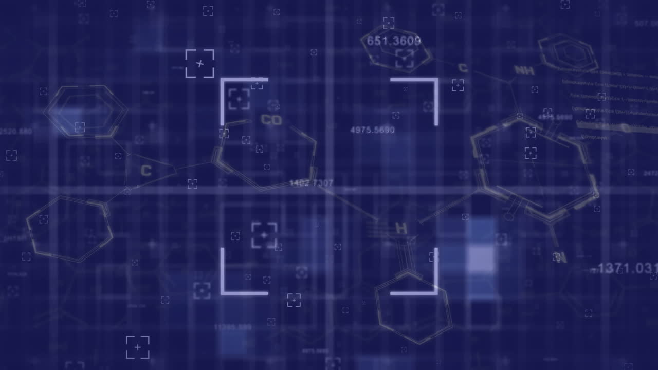animación del visor sobre estructuras moleculares contra un fondo abstracto