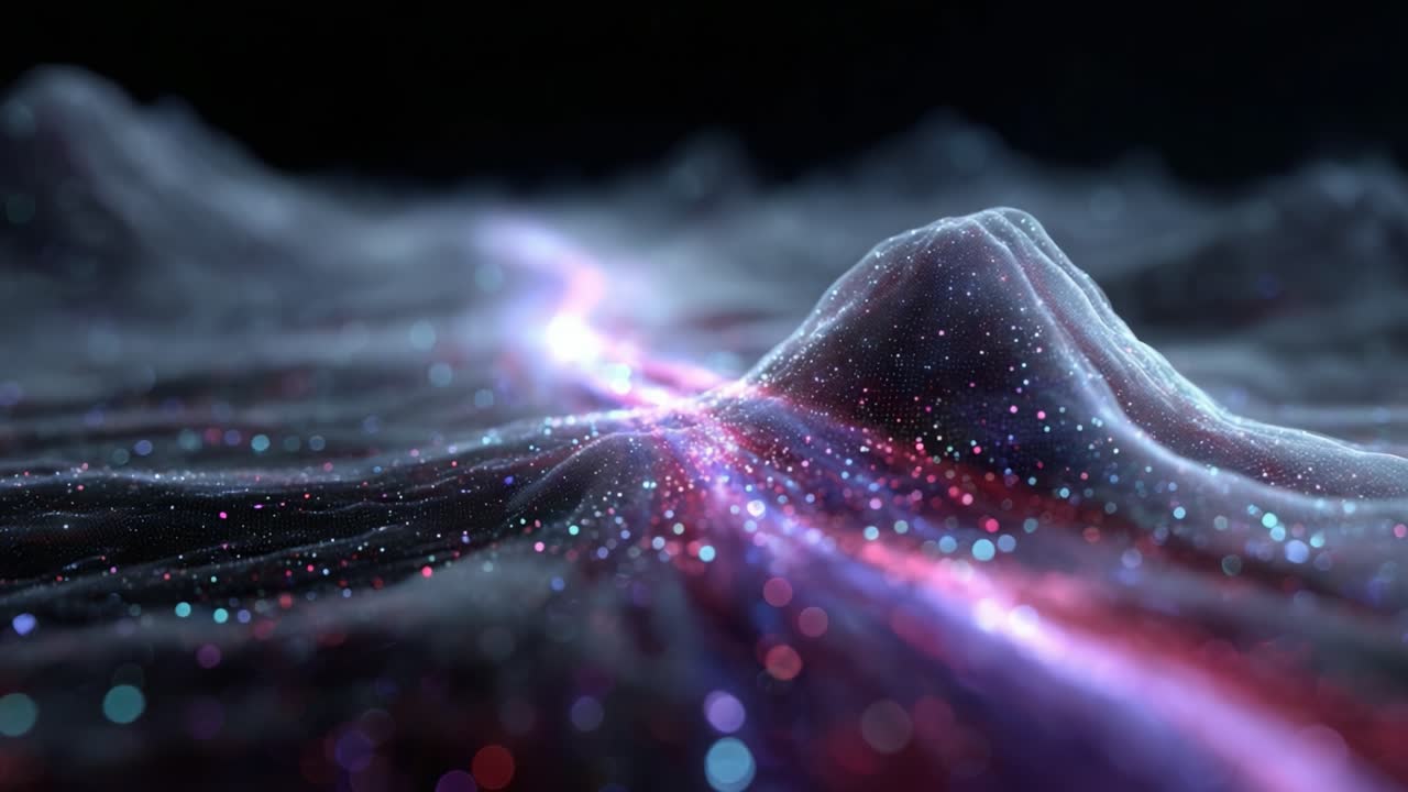 A mesmerizing cosmic landscape reveals a stunning display of shimmering stars and ethereal waves, illustrating the beauty of the universe in a vibrant and imaginative way