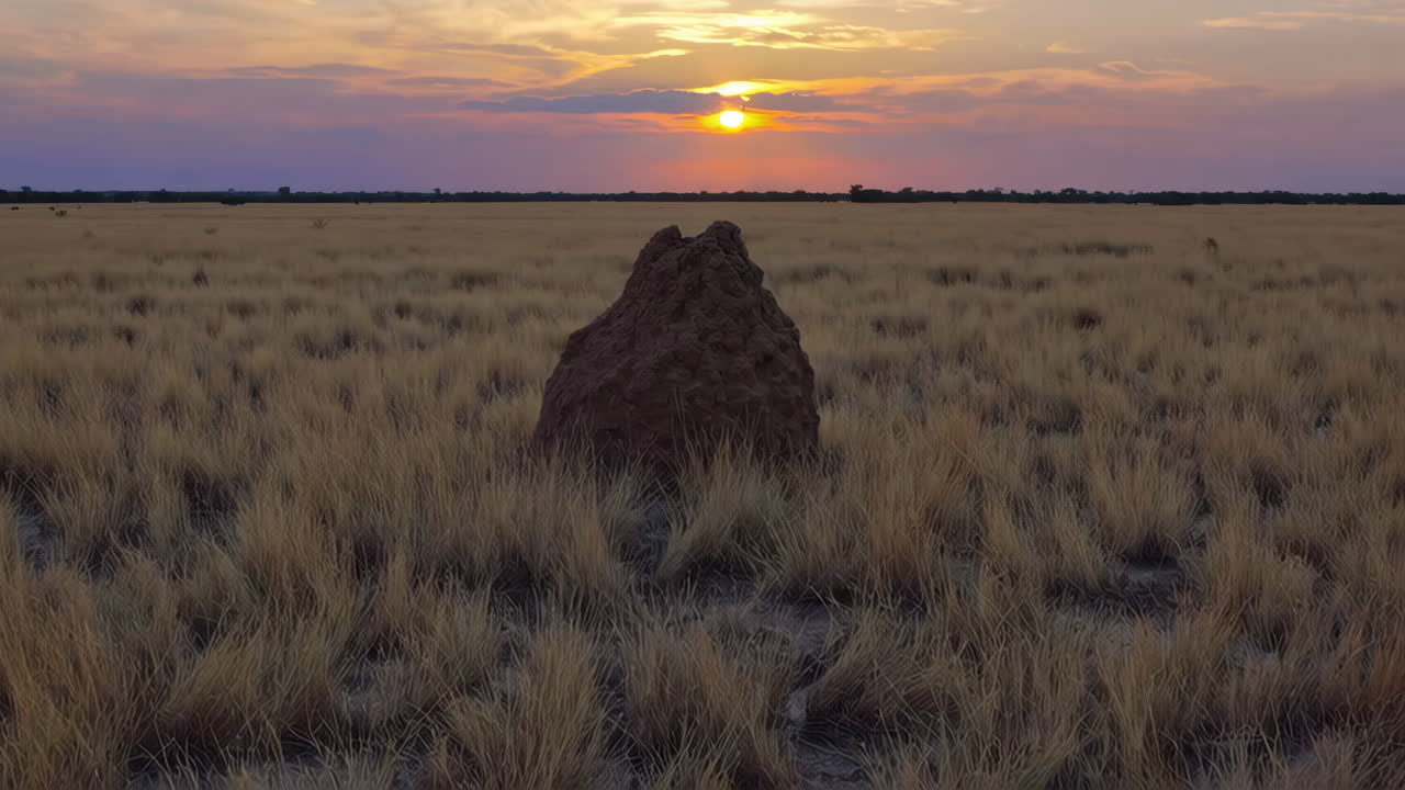 Sunset over the Savanna with Termite Mound