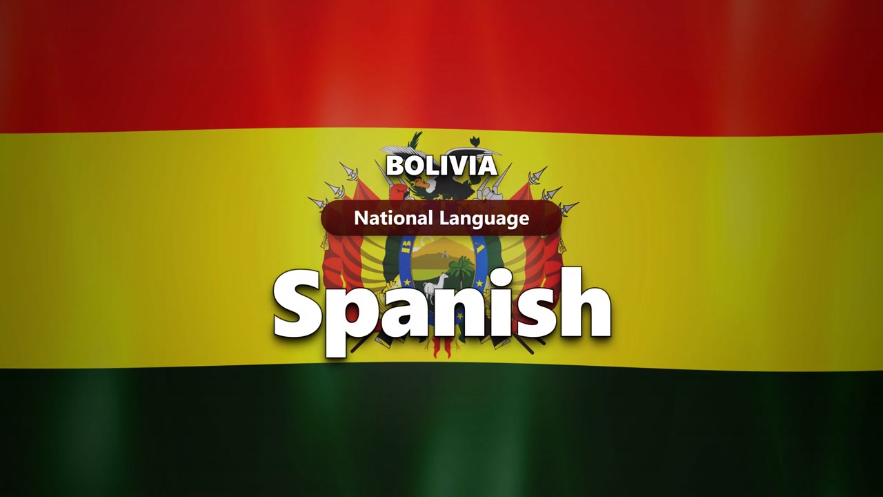 Lingua nazionale della Bolivia, lo spagnolo, visualizzata sulla bandiera boliviana con l'emblema nazionale e un chiaro testo informativo