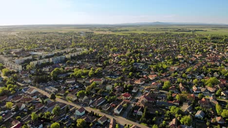panorama of a hungarian town in the afternoon with tokaj mountain in the background