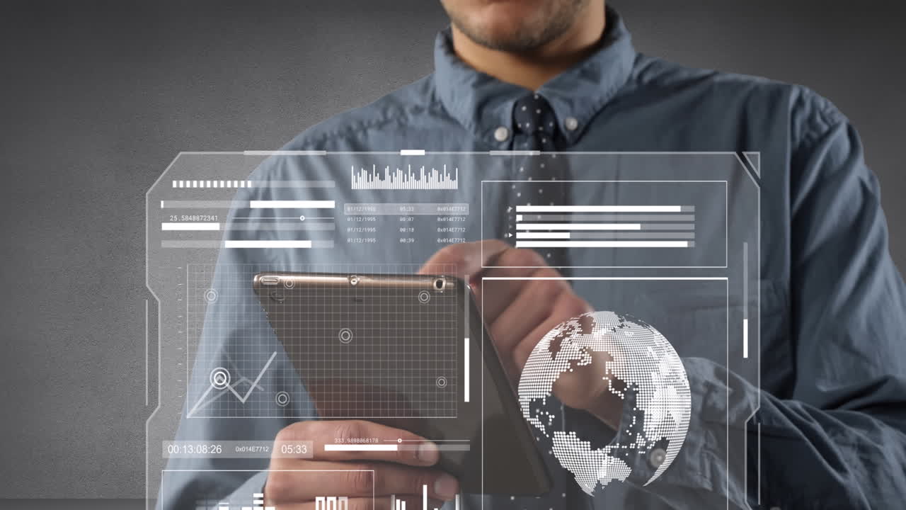 animación del procesamiento de datos financieros sobre mujeres empresarias que usan tablets