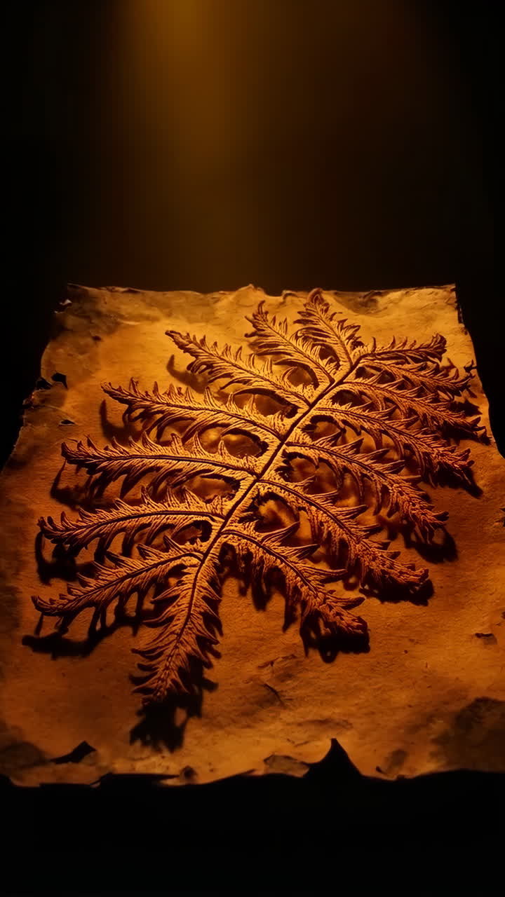 Intricate Fern-like Fossil on Aged Parchment