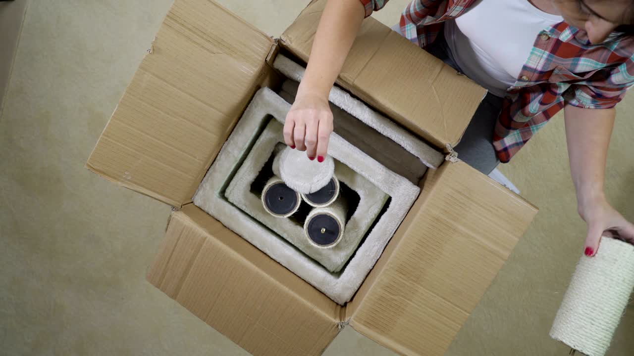 muebles modernos para gatos en caja y ensamblaje.