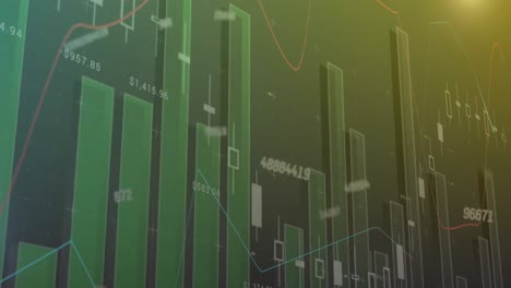 Animation-Sich-ändernder-Zahlen-über-Mehrere-Diagramme-Und-Blendenfleck-Vor-Abstraktem-Hintergrund