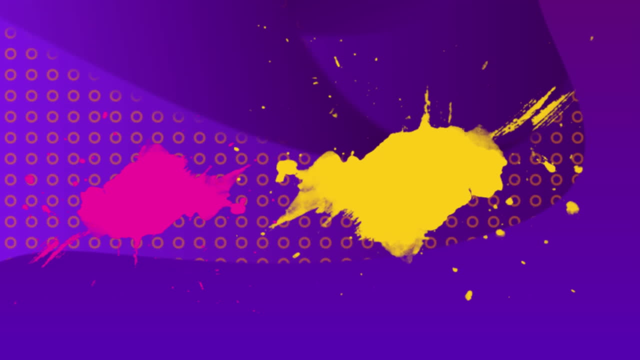 Animation of colorful paint stains on purple background