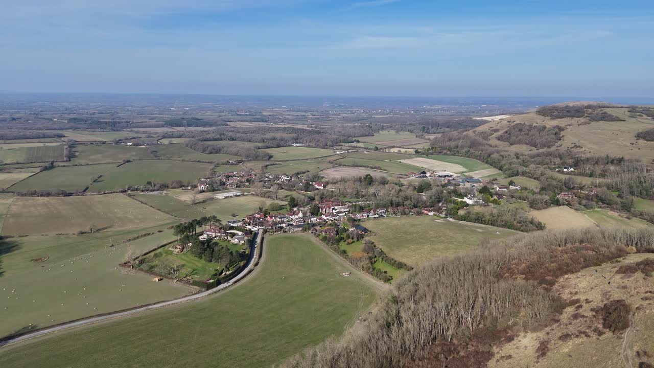 Poynings village Devils Dyke Sussex clear blue sky UK drone,aerial