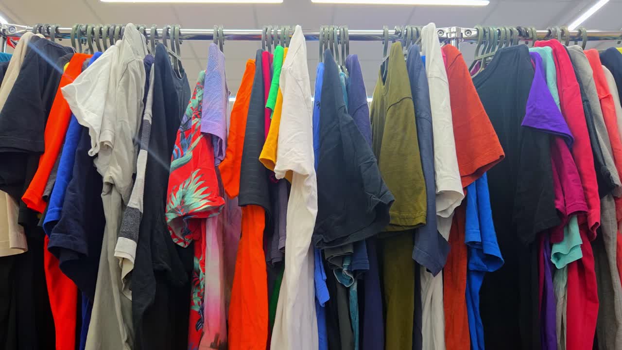 Vibrant Clothing Rack Display in Retail Store