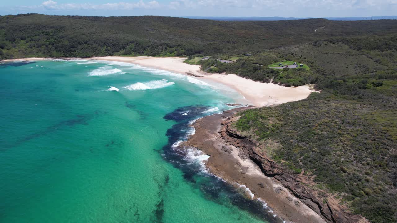 Turquoise Ocean At Frazer Beach In New South Wales, Australia - Drone Shot