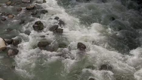 rushing river overhead view with strong currents and splashing waves