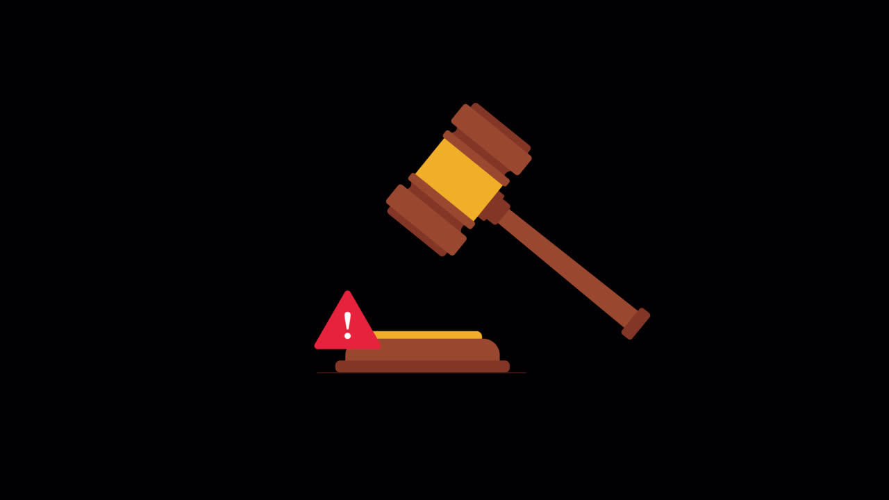 Animated Gavel Striking with Warning Sign
