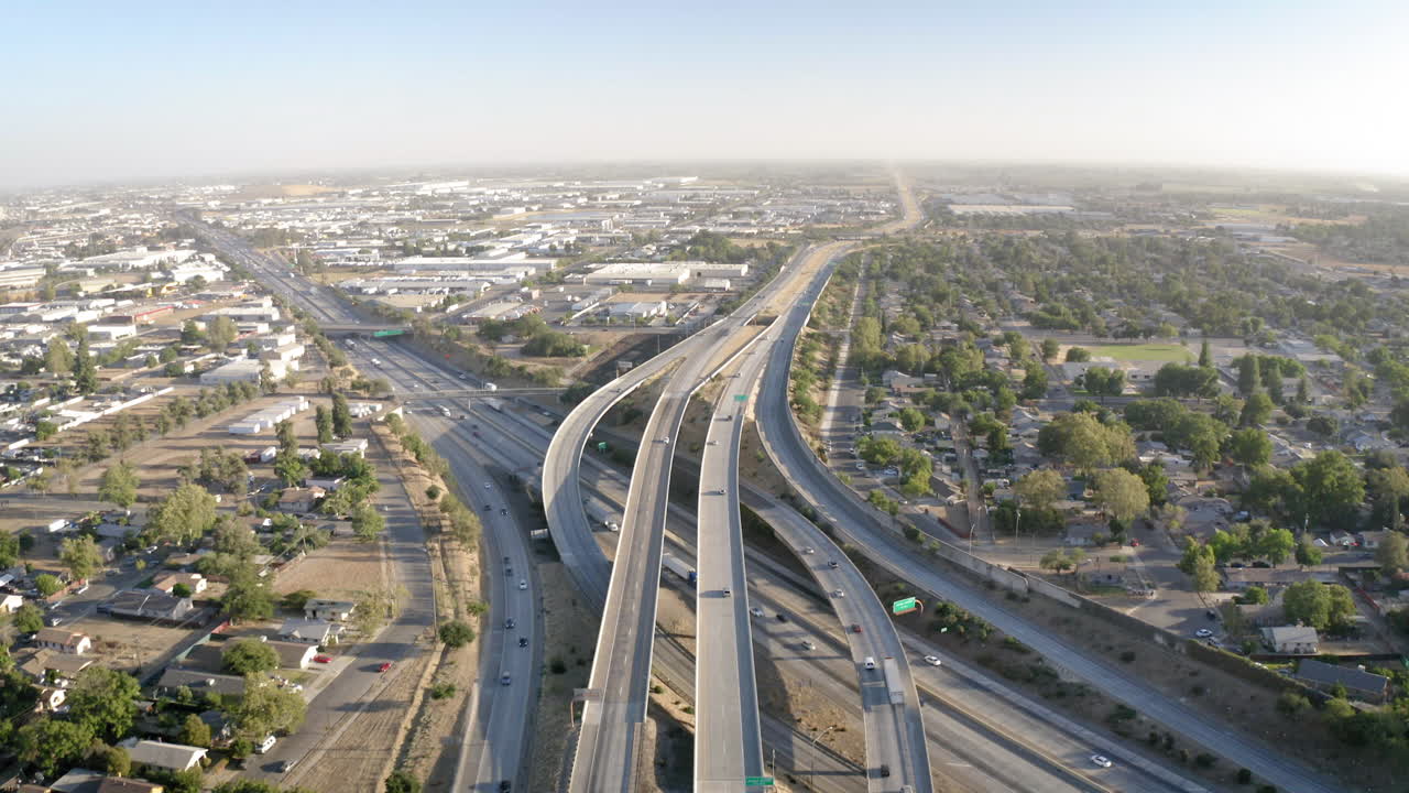 Aerial View of a Busy Highway Interchange