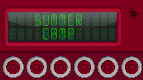 summer camp, text on a digital led panel.