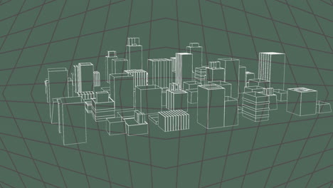 animation of 3d architecture city drawing spinning over grid