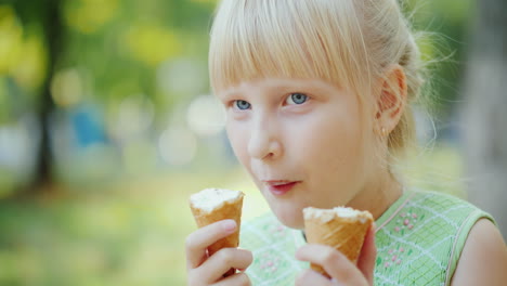 A-6-Year-Old-Girl-Ate-Simultaneously-Two-Cones-Of-Delicious-Ice-Cream-Summer-Holidays-Rest-In-The-Pa