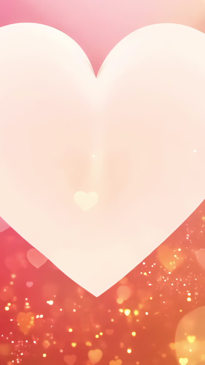 A heart-shaped background with many hearts scattered around it. The background is orange and pink, and the hearts are white. Concept of love and warmth
