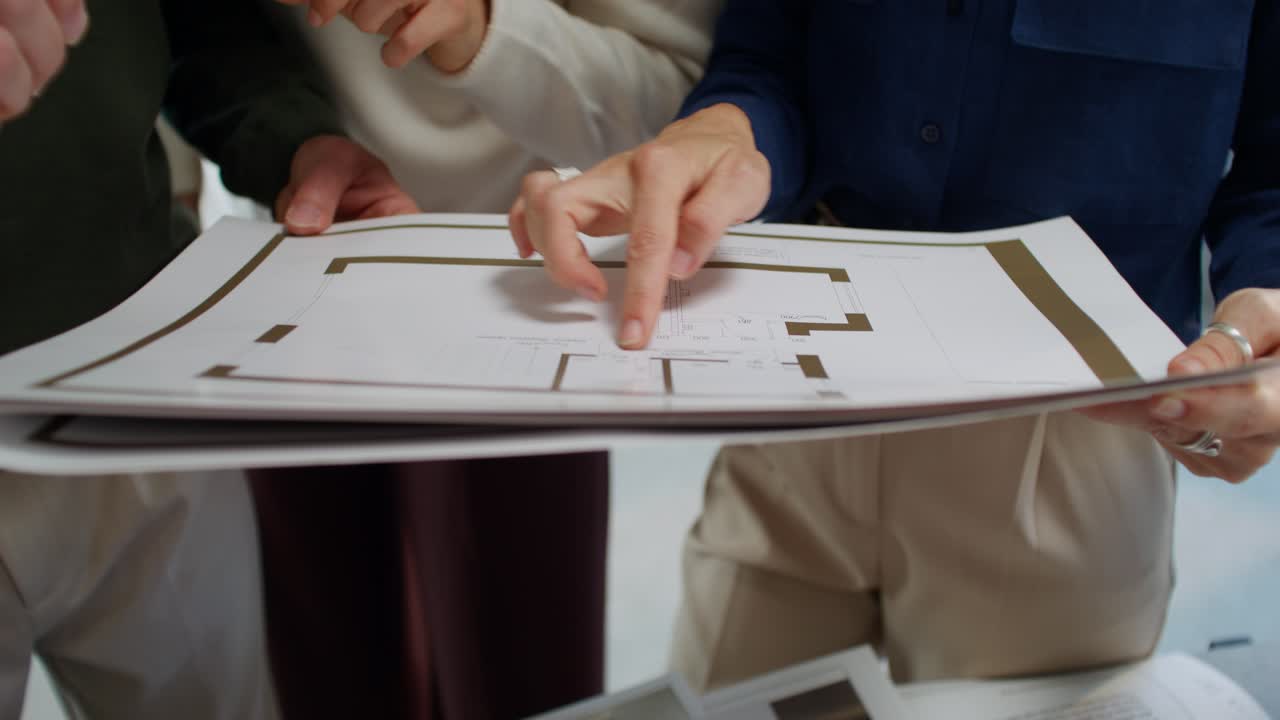 equipo que revisa los planos de la casa