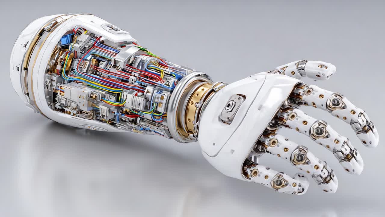 Advanced Robotic Hand: A High-Tech Glimpse Into Cutting-Edge Technology with Intricate Details Showcasing Its Complex Mechanisms and Components for Enhanced Dexterity