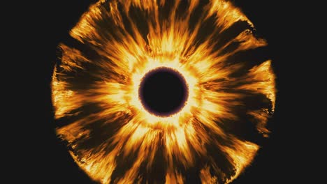 fantasy illustration, a burning ring looking like a burning eye iris. visual loop created from a real life slow motion fire footage.