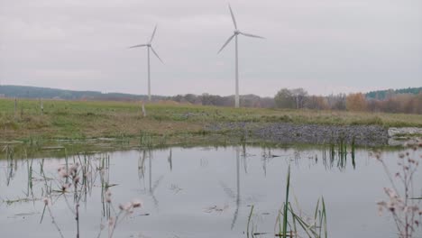 wind power station reflection in water