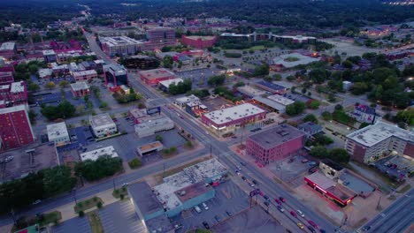 Aerial-over-the-downtown-of-Columbus-Georgia-at-dusk