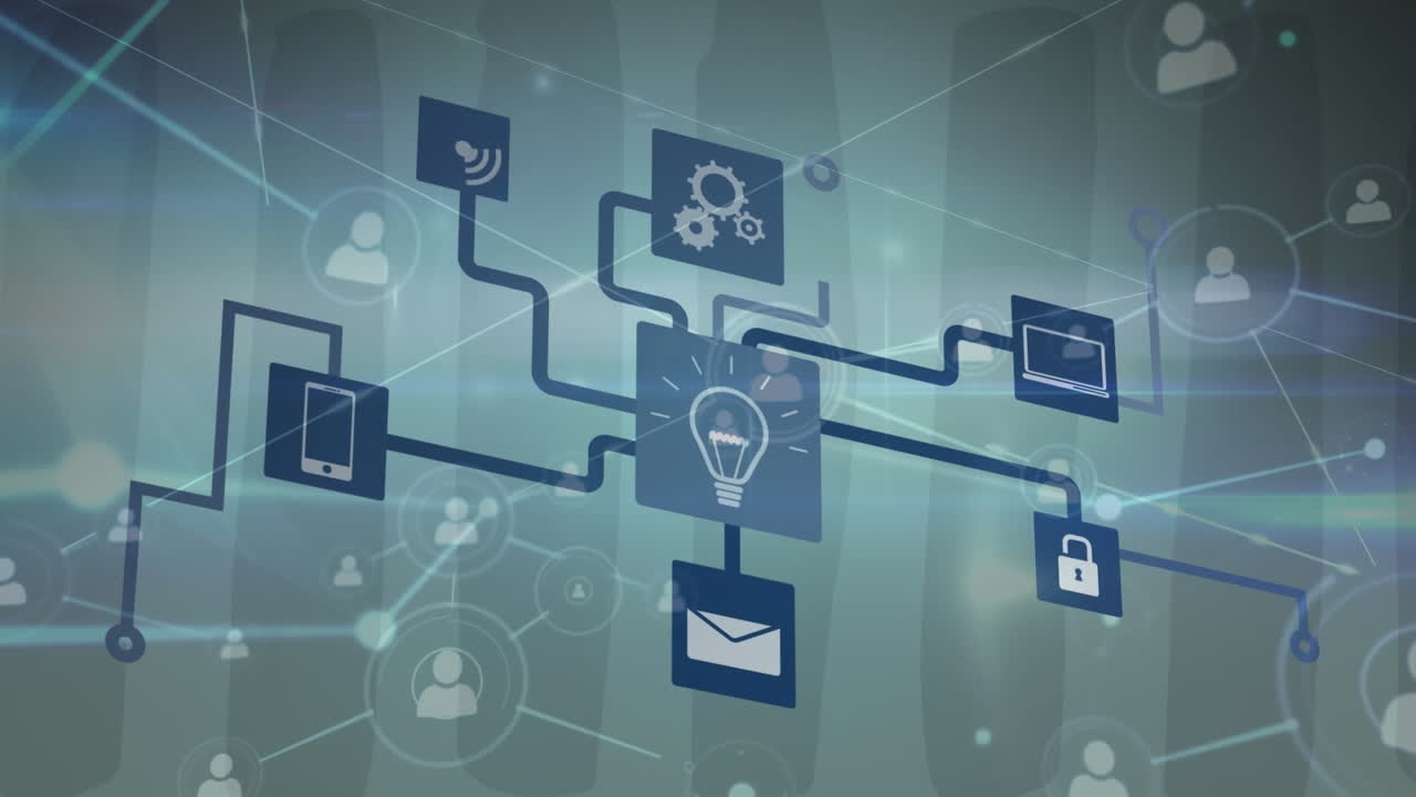 animación de iconos de medios sobre el procesamiento de datos