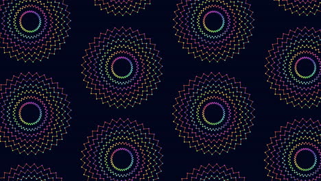 symmetrical circle pattern with colorful lines on black background