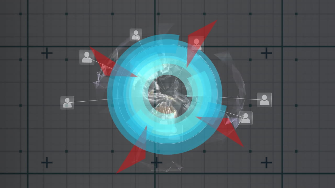 animación del escaneo del alcance con iconos sobre la cuadrícula