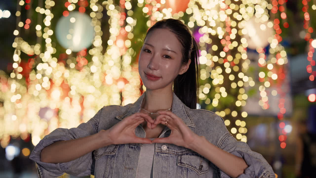 손 으로 심장 모양 을 만드는 여자