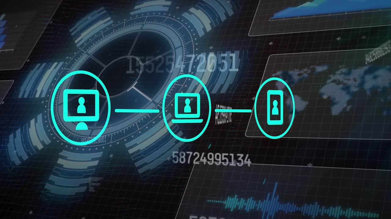 animación del escaneo de alcance, procesamiento de datos y red de conexiones a través de la red