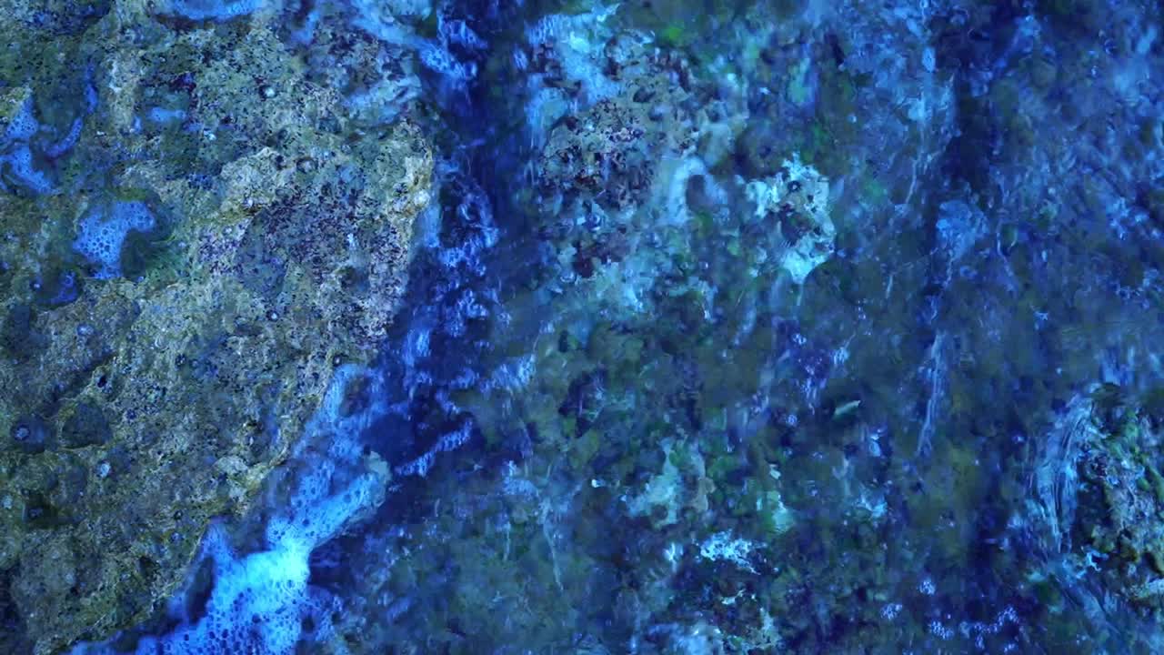 바다의 물은 바위의 작은  ⁇ 을 통해 반복적으로 흐릅니다.