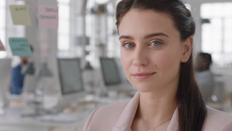 portrait business woman entrepreneur smiling enjoying successful startup company proud manager in office workspace