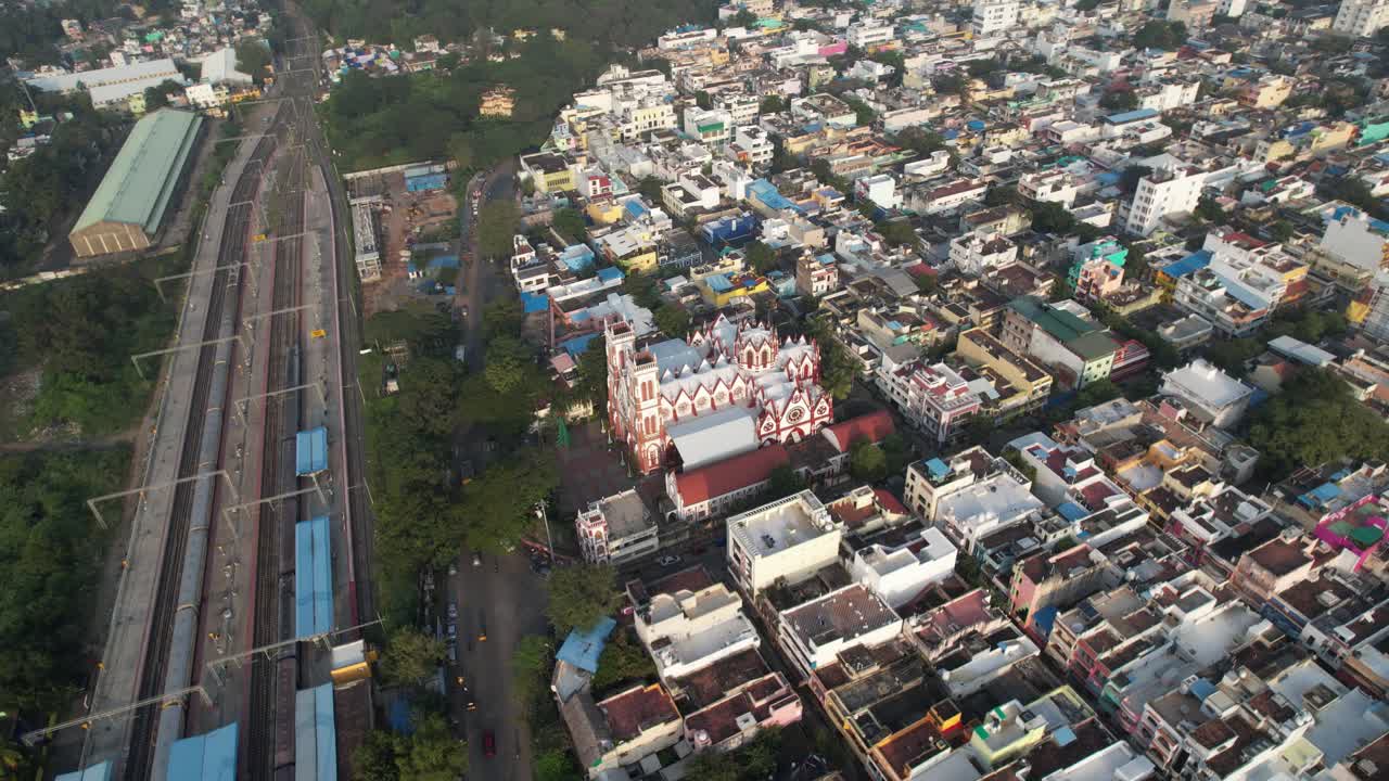 Aerial footage shows the entire city of Puducherry and a famous church