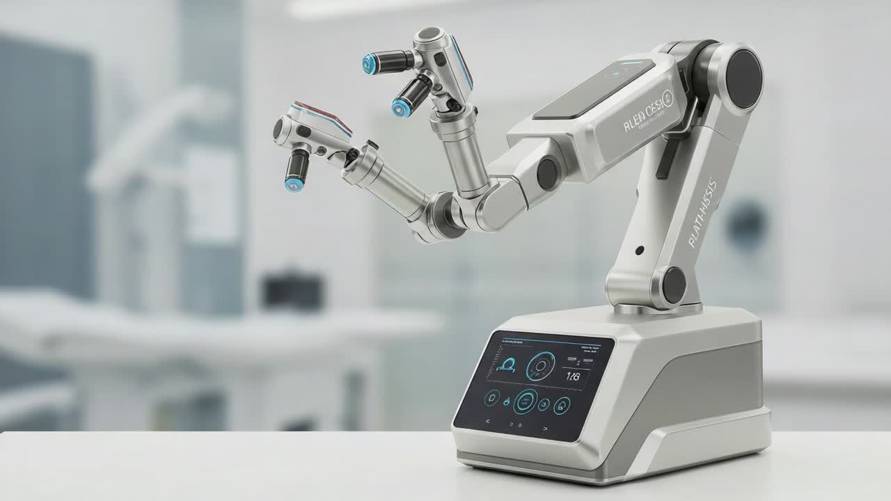 Advanced Robotic Arm Showcasing Precision and Innovation in Medical Technology with Interactive Controls and Sleek Design for Enhanced Surgical Assistance