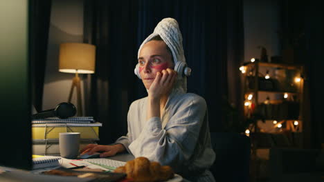 worried woman looking computer at home closeup. freelance worker reading email