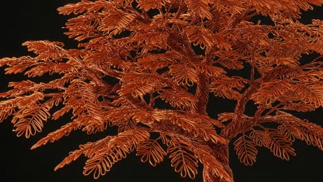 intricate wire artistry capturing the elegance of a copper tree with detailed leaves in a contrast against a dark background