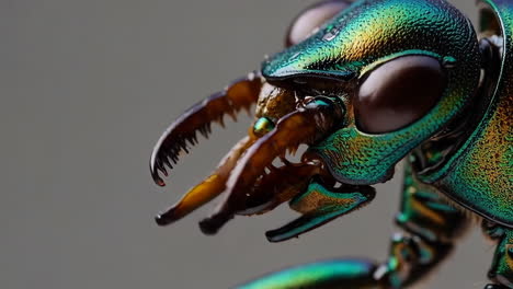 macro close-up of an iridescent beetle's head