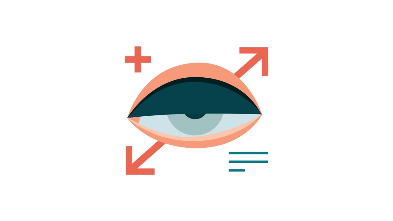 Animated Eye Icon with Zoom and Information Symbols