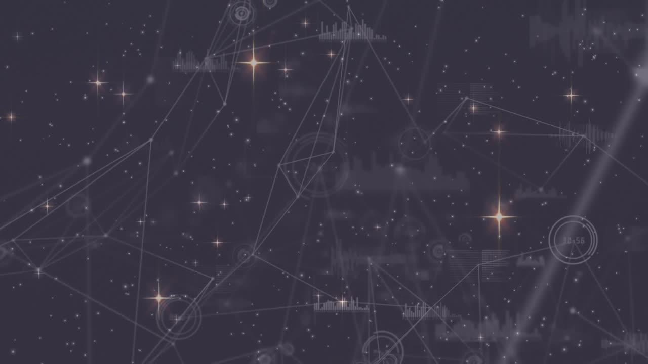 animazione di stelle di natale che si muovono sulla rete e elaborazione dei dati sul cielo notturno