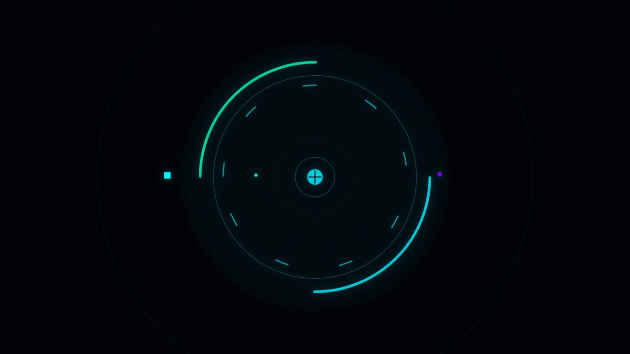 Futuristic Digital HUD Interface Rotating on Dark Background