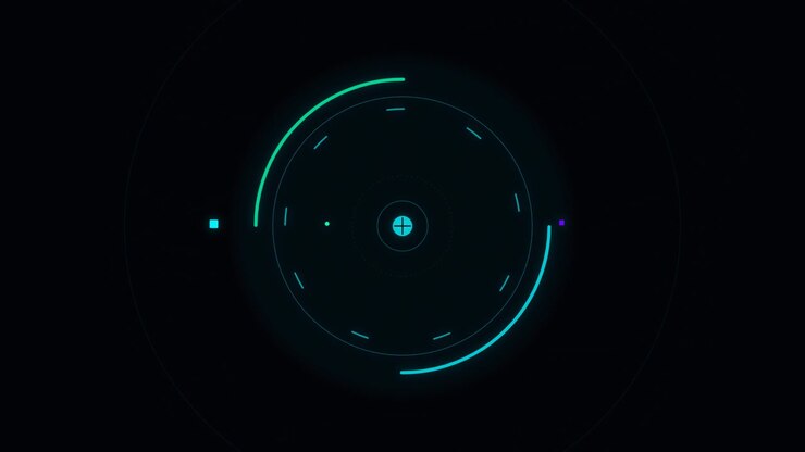 Futuristic Digital HUD Interface Rotating on Dark Background