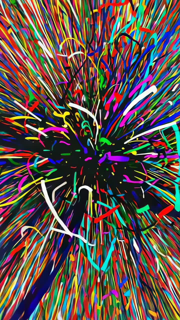 Vertical video: Pulsating core emitting colorful lines across digital canvas, forming vivid corona