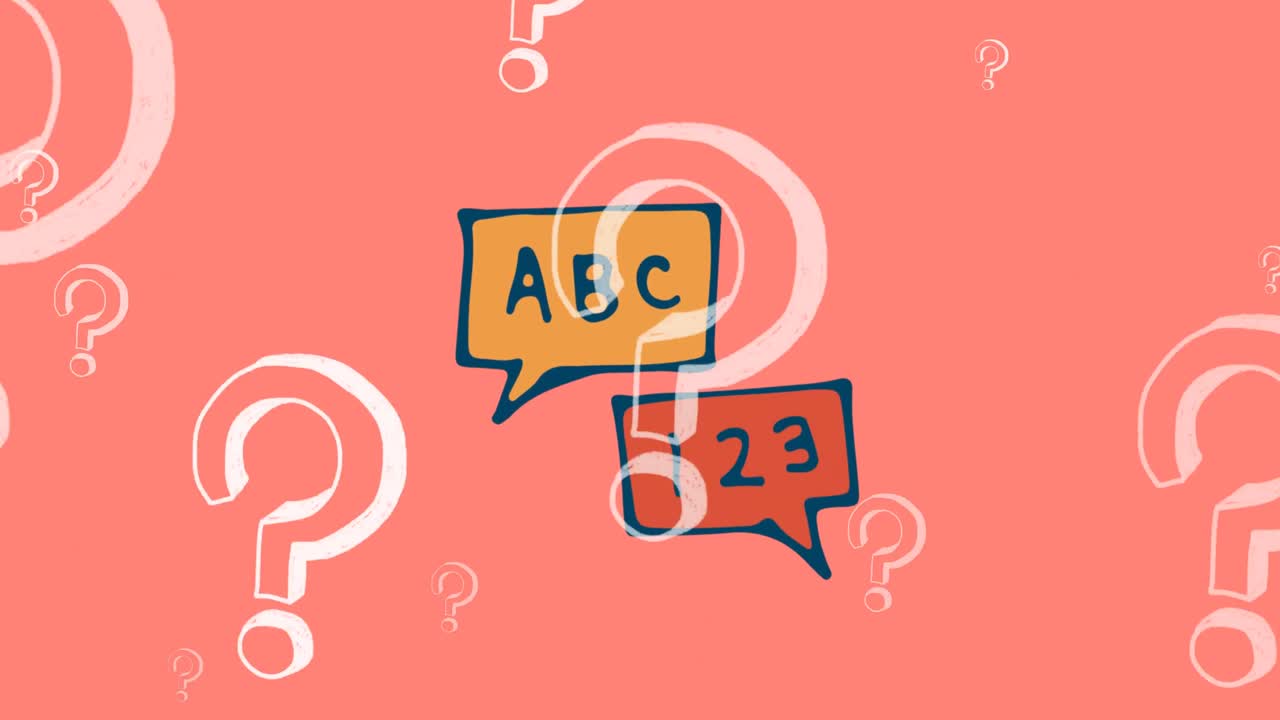 Animation of question marks over speech bubble on pink background