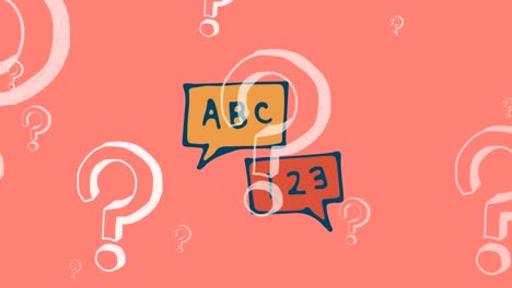 animation of question marks over speech bubble on pink background